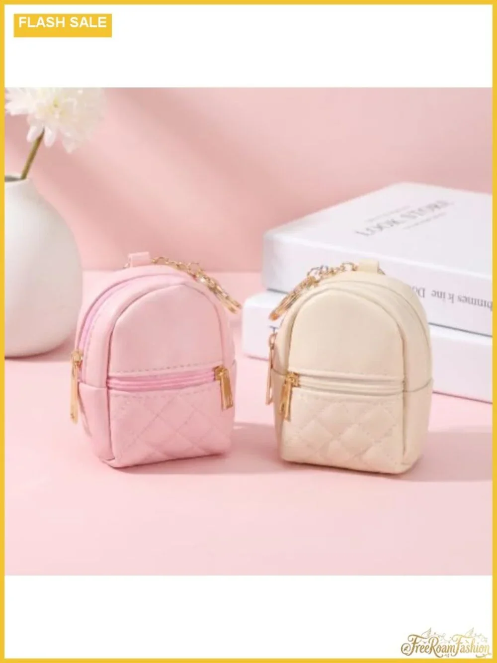 Mini Keychain Backpack Coin Purse 2Pcs PU Leather Wallet Keychain Pouch